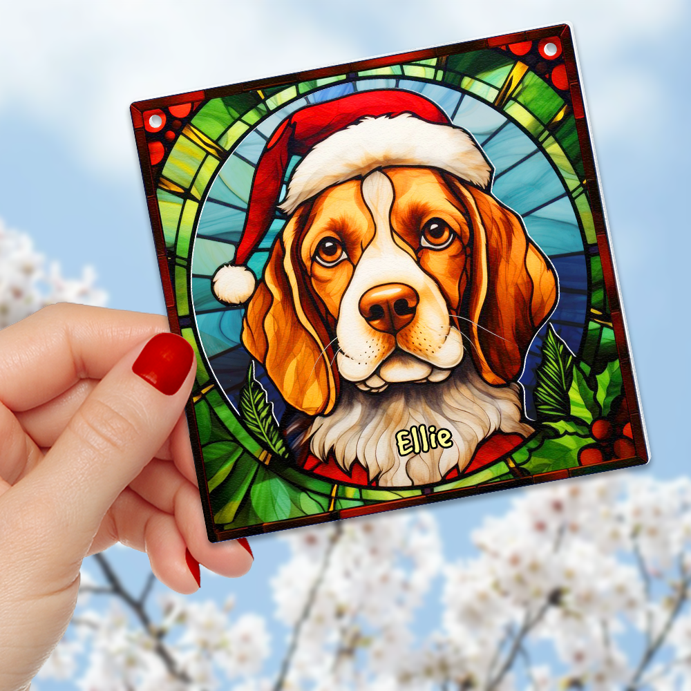 Personalized Beagle Dog Lover Christmas Suncatcher Ornament