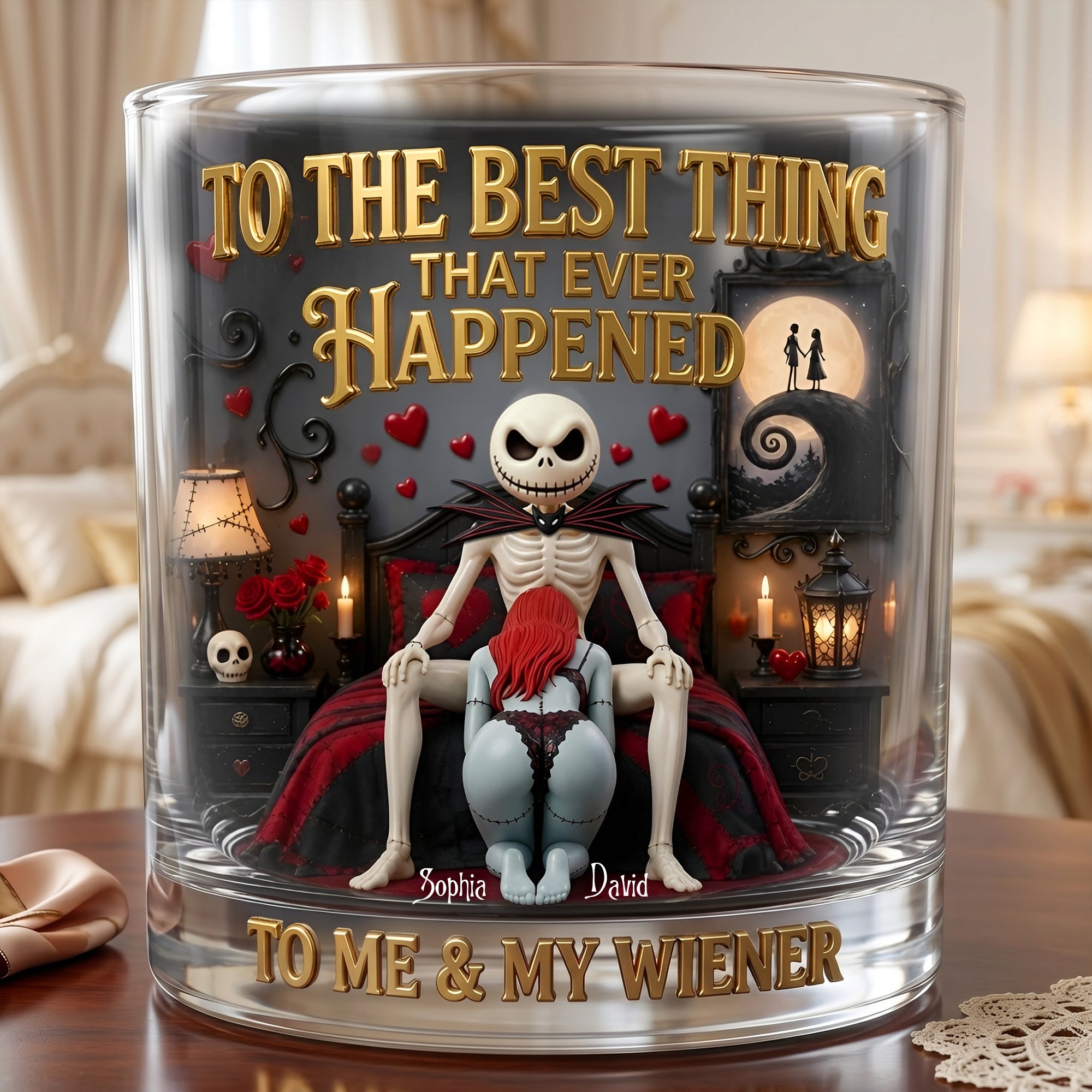 "To The Best Thing That Ever Happened" - Naughty Gothic Couple Round Glass - Personalized Gift for Couples Glass PopCulturePrints