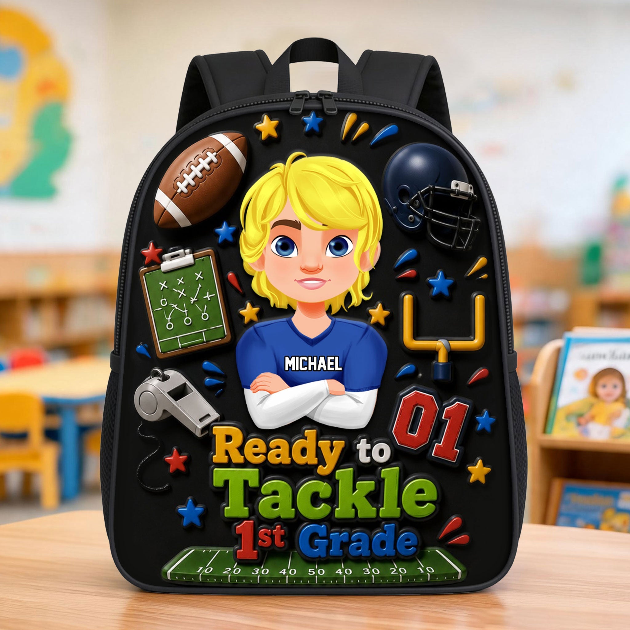 "Ready to Tackle 1st Grade" - Personalized School Time Backpack for Kids