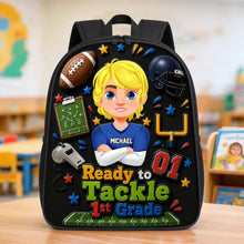 Load image into Gallery viewer, "Ready to Tackle 1st Grade" - Personalized School Time Backpack for Kids
