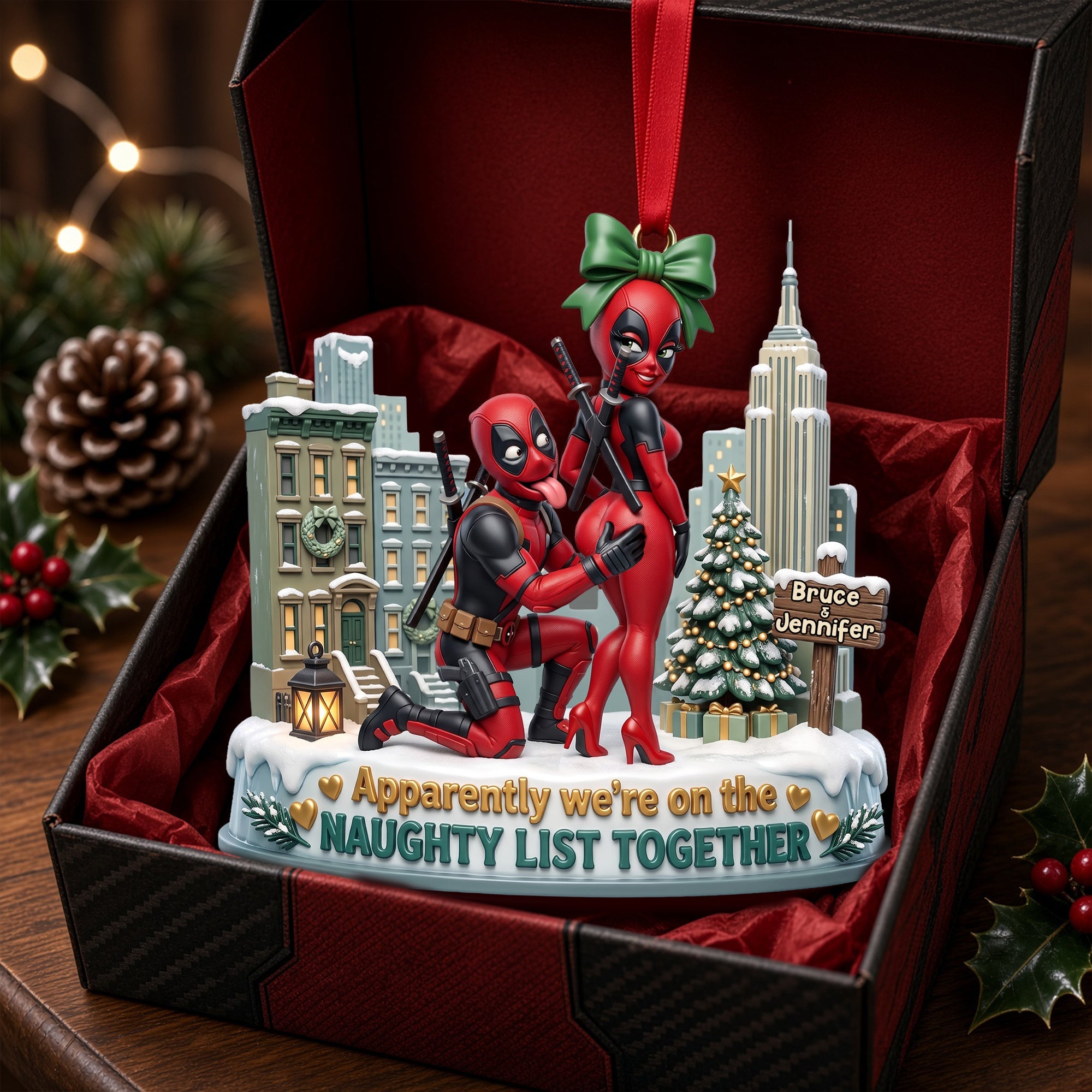 "Apparently we're on the Naughty List Together" - Playful Match Ornament - Personalized Gifts for Couples