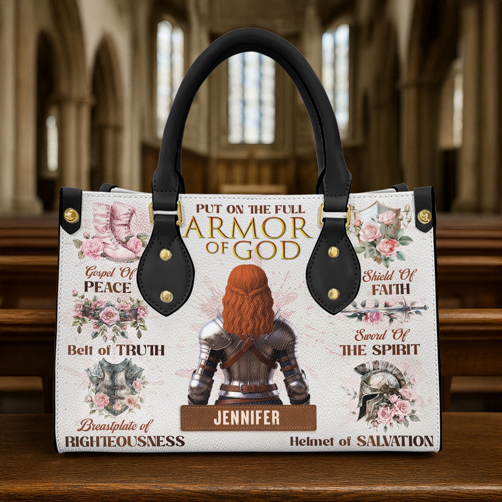 Put on the Full Armor of God - Knight Woman Leather Bag - Personalized Gifts for Her Leather Bag PopCulturePrints