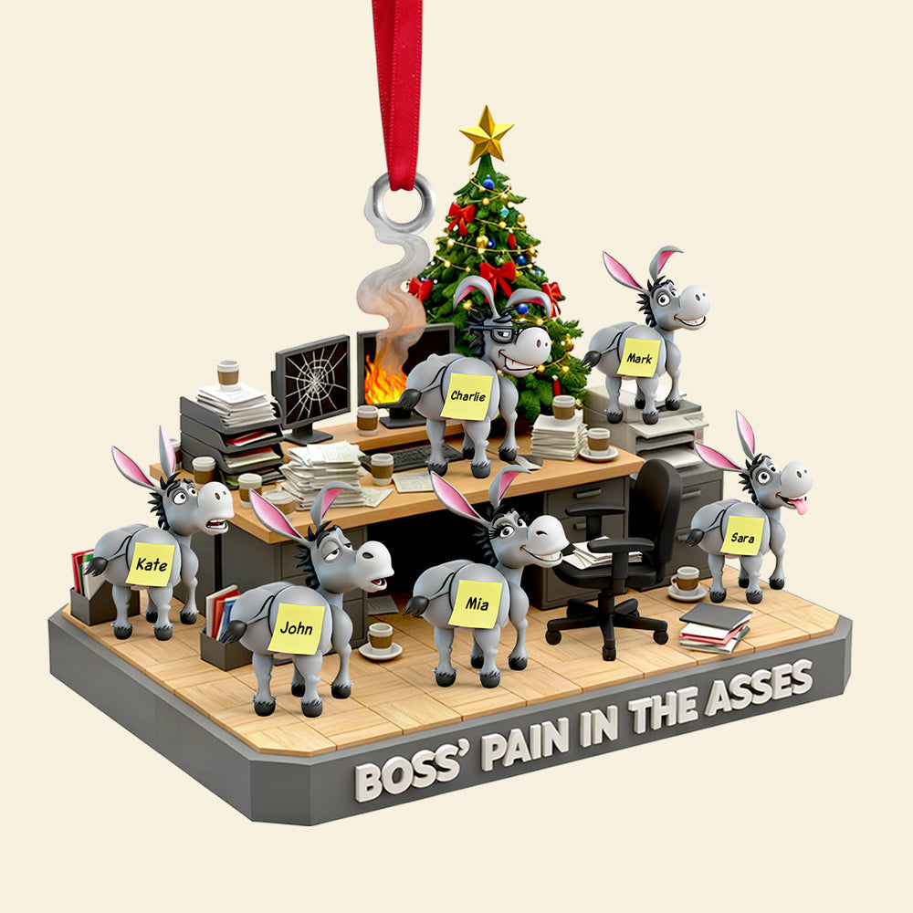 "Boss’s Pain in the Asses" - Personalized Boss's Donkey Squad Christmas Ornament - Custom Gift for Coworkers Ornament PopCulturePrints