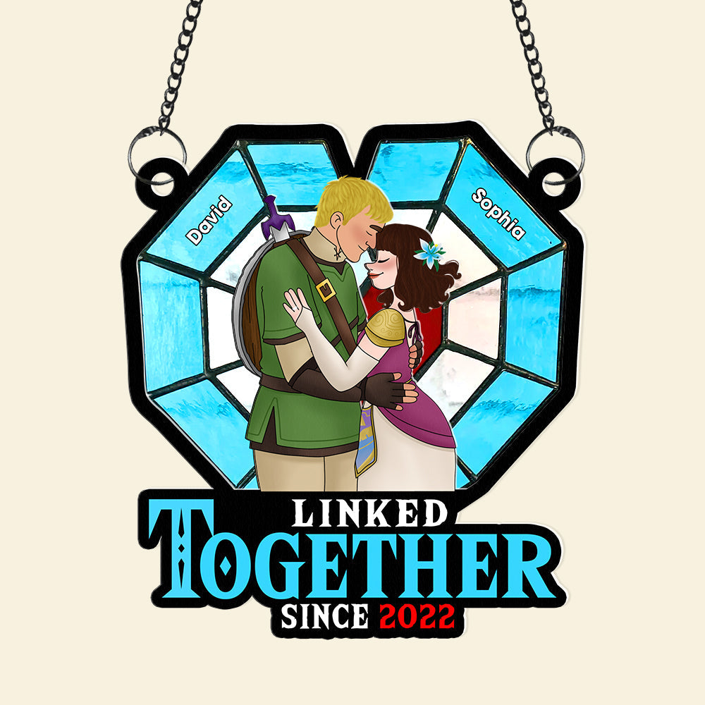 Personalized Suncatcher Ornament for Couples - Linked Together Since 2022 Ornament PopCulturePrints