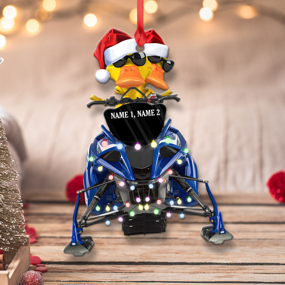 Personalized Christmas Ornament - Ducks on Snowmobile with Lights