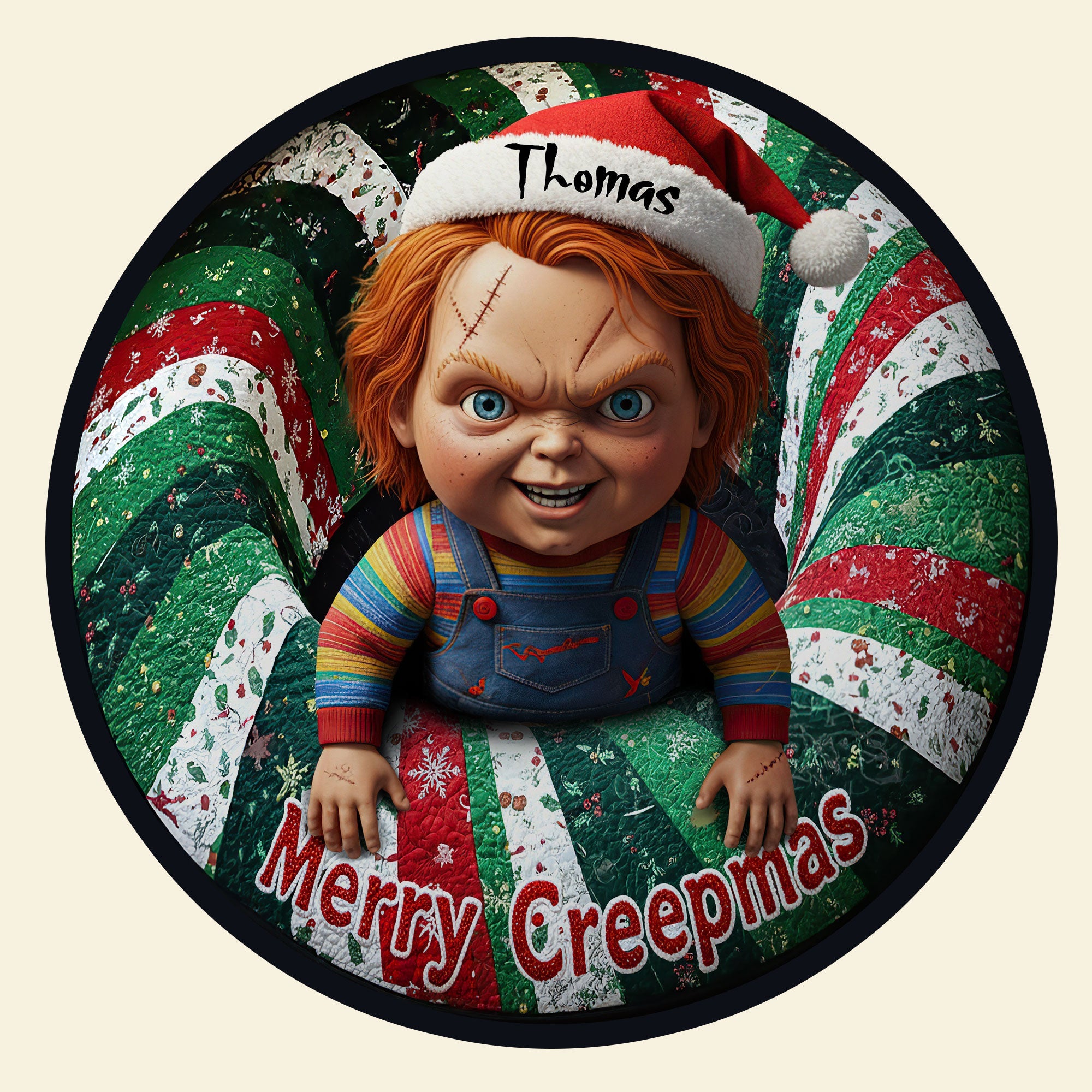 "Embrace the Horror: Personalized Christmas Quilted Round Mat - Perfect Gift for Movie Fans and Friends" Doormat PopCulturePrints