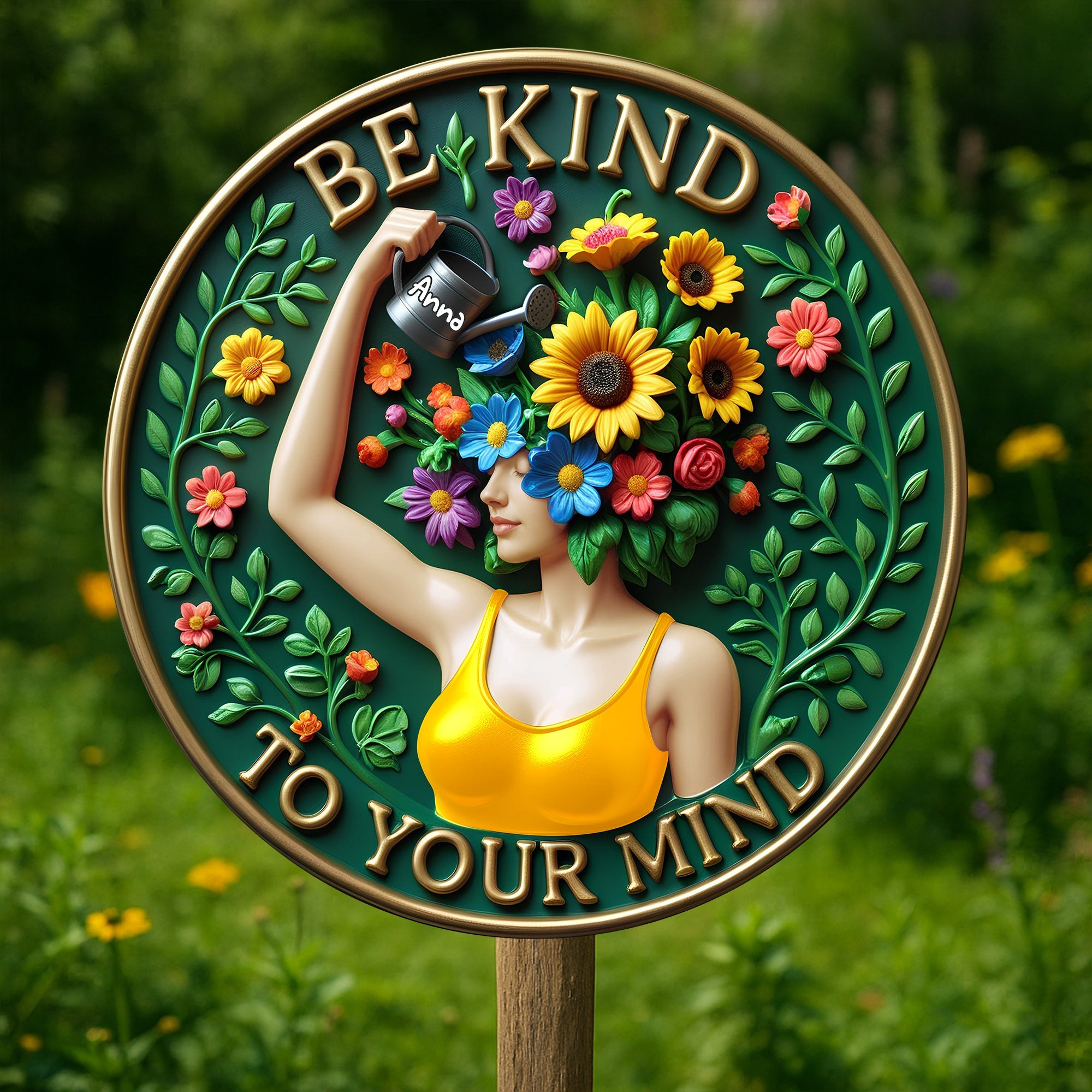 Be Kind to Your Mind - Personalized Floral Garden Girl Wood Sign Wood Sign PopCulturePrints