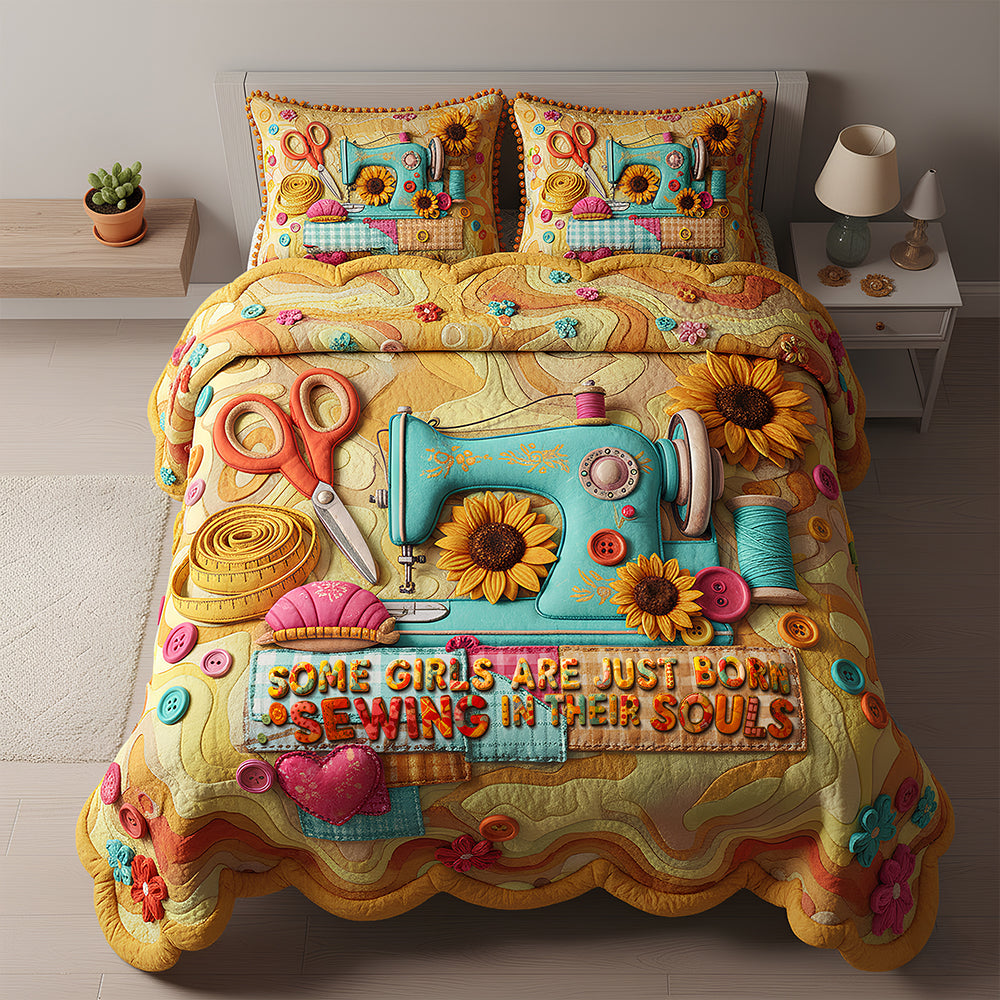 “Some Girls Are Just Born Sewing in Their Souls” - Personalized Sewing Girl Quilt Bedding Set - Perfect Gift for Sewing Lovers & Craft Enthusiasts Bedding Set PopCulturePrints