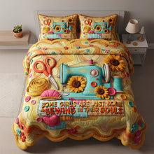 Load image into Gallery viewer, “Some Girls Are Just Born Sewing in Their Souls” - Personalized Sewing Girl Quilt Bedding Set - Perfect Gift for Sewing Lovers &amp; Craft Enthusiasts Bedding Set PopCulturePrints
