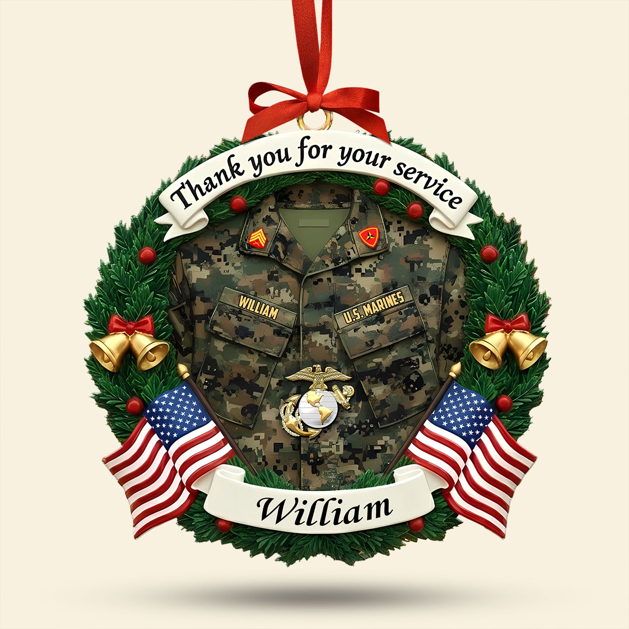 Thank You for Your Service - Personalized Military Christmas Ornament for Veterans Ornament PopCulturePrints