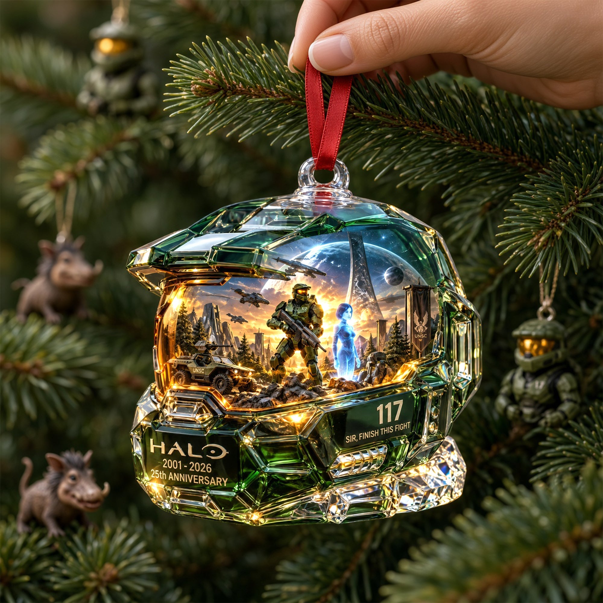 “Sir, Finish This Fight!” - Stoic Sci-fi Leader Ornament - Personalized Gift for Gamers