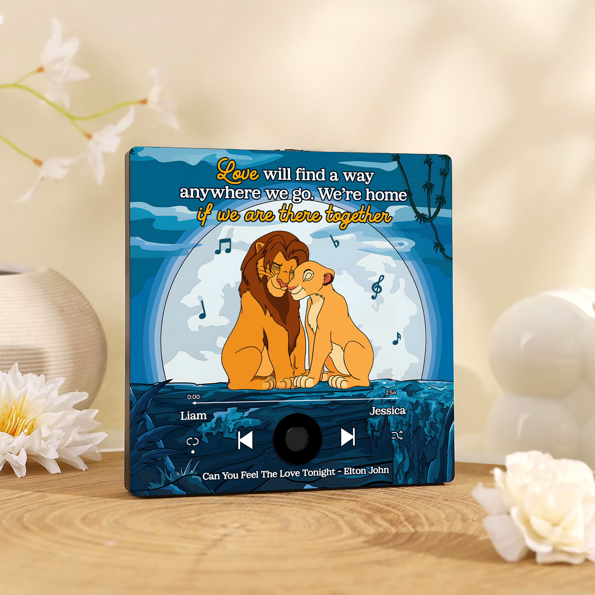 Personalized Cartoon Lover Music Magnet - Lion Couple