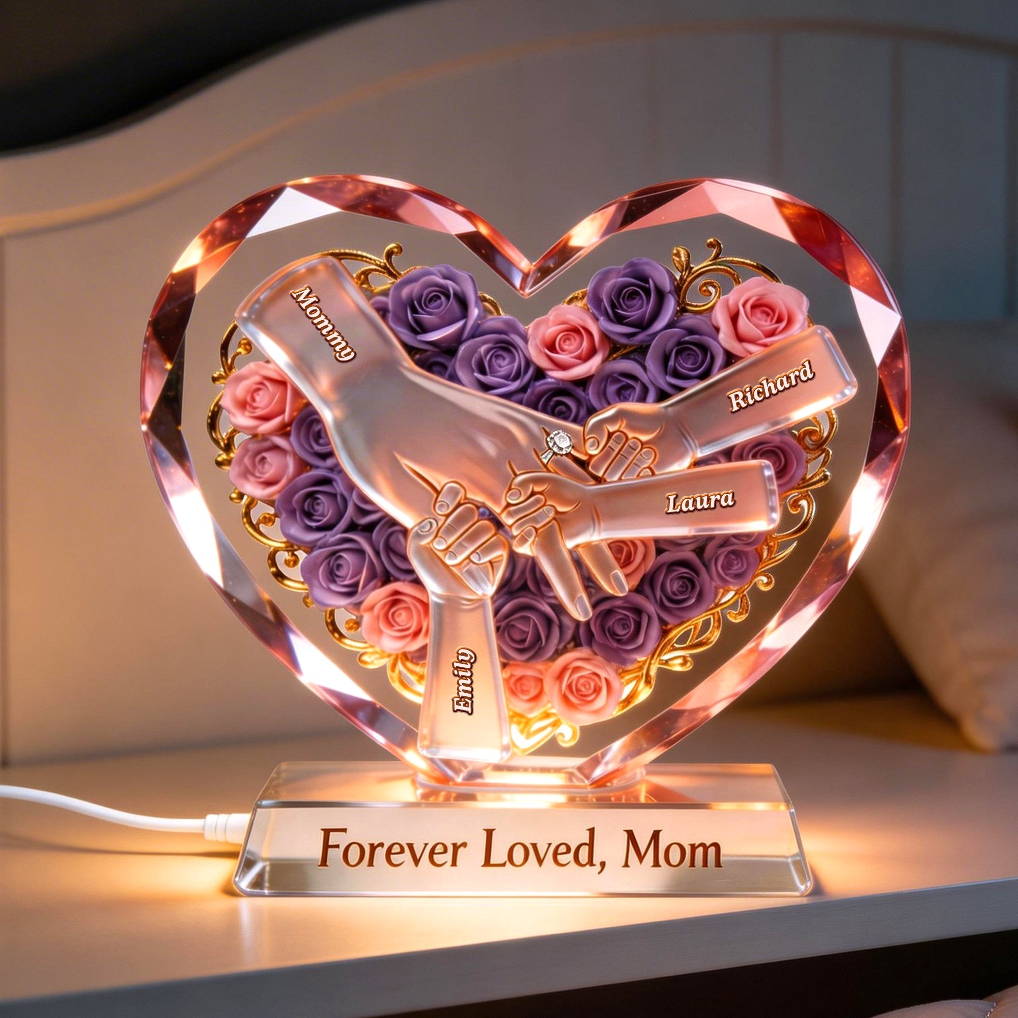 Forever Loved: Personalized Hand Of Love Acrylic Light Box - Unique Gift for Mom, Grandma & Loved Ones Light Box PopCulturePrints