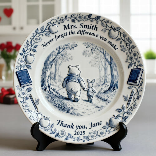 “Never forget the difference you make” - Personalized Teacher Appreciation Round Plate Gift Ceramic Round Plate PopCulturePrints