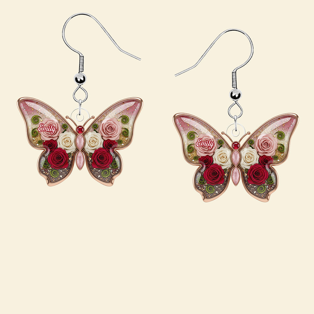 “Embrace Nature's Beauty” - Birth Month Flower Butterfly Acrylic Earrings - Personalized Gift for Her Earrings PopCulturePrints