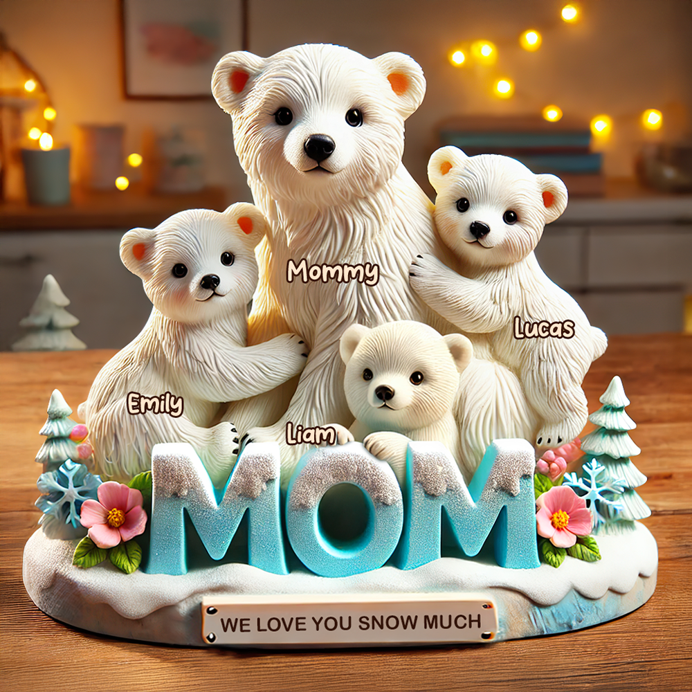 We Love You Snow Much - Polar Bear Mom Plaque - Personalized Gifts for Mom Shaped Plaques PopCulturePrints