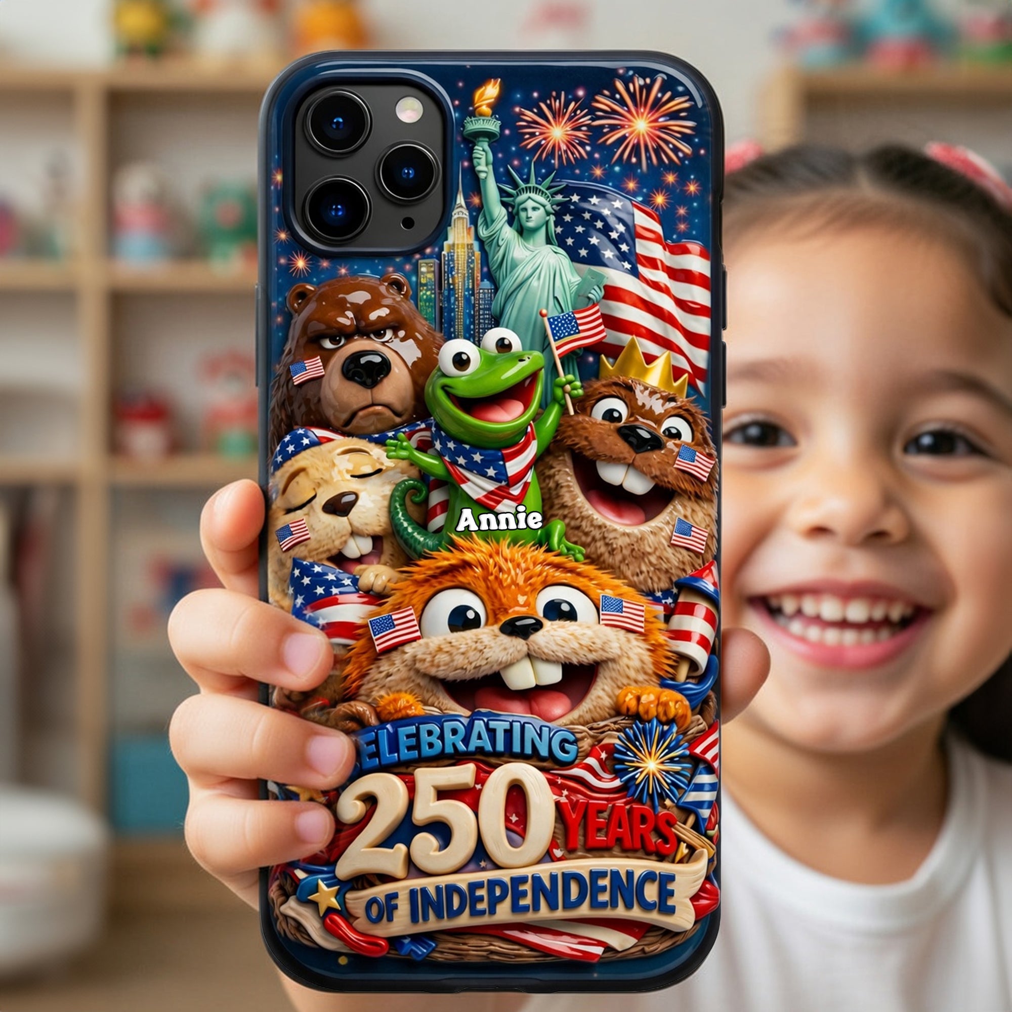 Celebrate Freedom with Our USA 250th Anniversary Cute Character Squad Phone Case - Customizable Gift for All Ages Phone Case PopCulturePrints