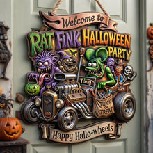 Load image into Gallery viewer, "Welcome to the Spookiest Ride!" - Personalized Hot Rod Garage Halloween Party Sign - Perfect Gift for Hot Rod Lovers Acrylic Sign PopCulturePrints

