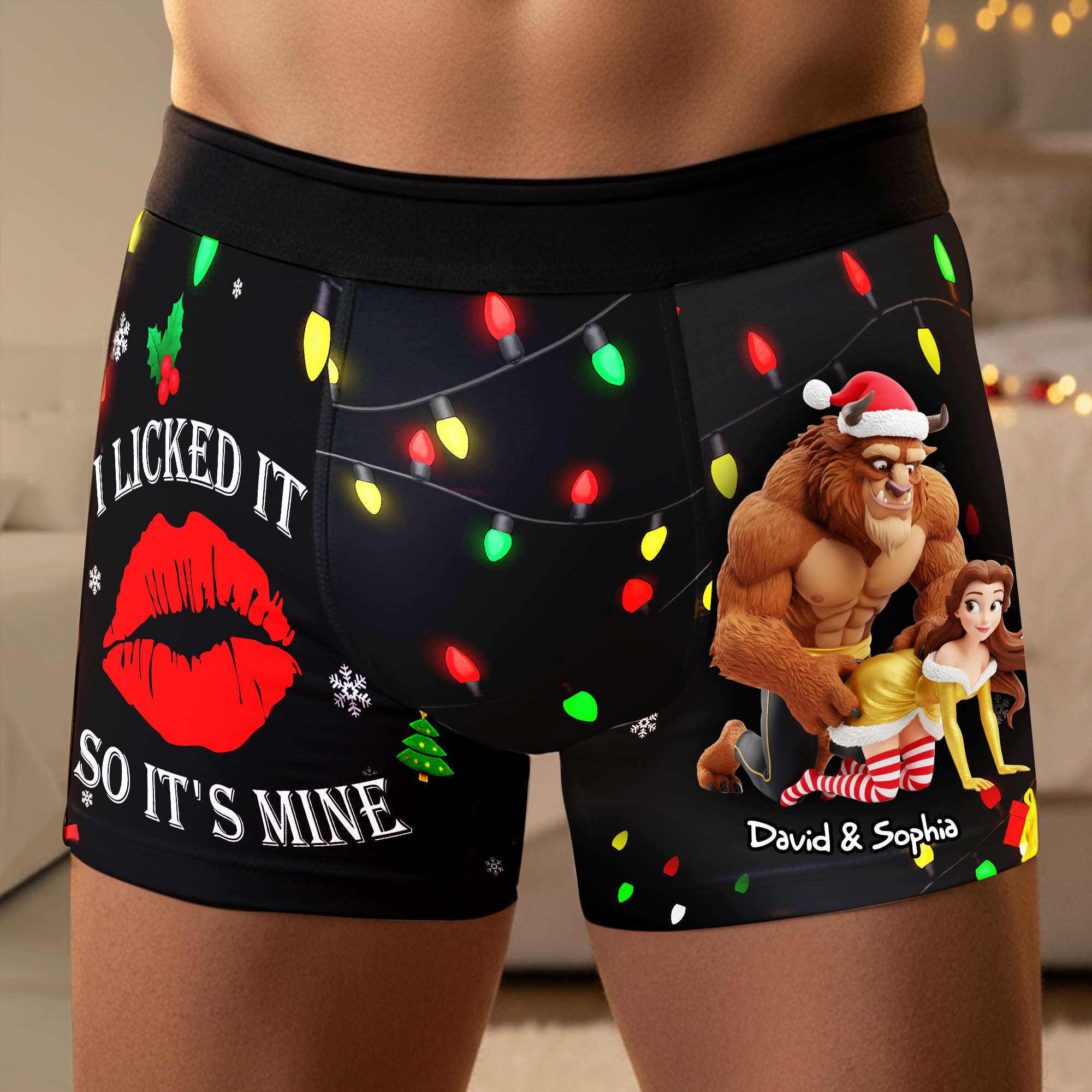 “I Licked It, So It's Mine” - Fun-Loving Couples Christmas Boxers - Personalized Gifts for Him Boxer Briefs PopCulturePrints