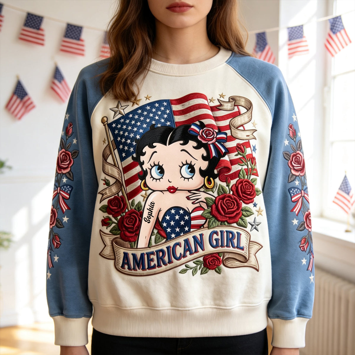 Celebrate Individuality with Our American Girl Sweatshirt - Custom Personalized Gift for Her AOP Products PopCulturePrints