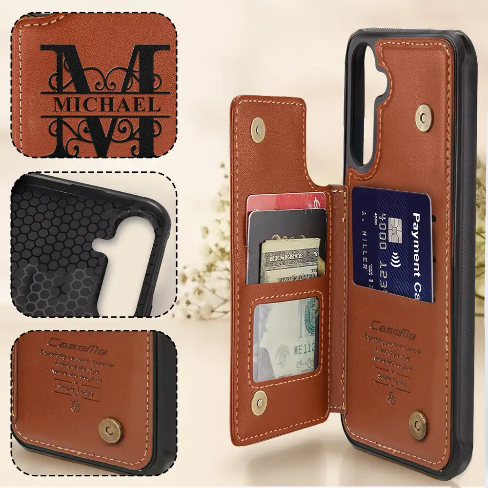 “Make It Personal: Keep Your Essentials Stylish” - Monogram Initial Personalized Leather Flip Wallet Phone Case - Gift for Anyone Who Loves Custom Style Leather Flip Wallet Phone Case PopCulturePrints