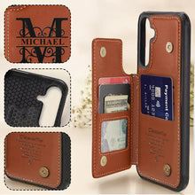 Load image into Gallery viewer, “Make It Personal: Keep Your Essentials Stylish” - Monogram Initial Personalized Leather Flip Wallet Phone Case - Gift for Anyone Who Loves Custom Style Leather Flip Wallet Phone Case PopCulturePrints
