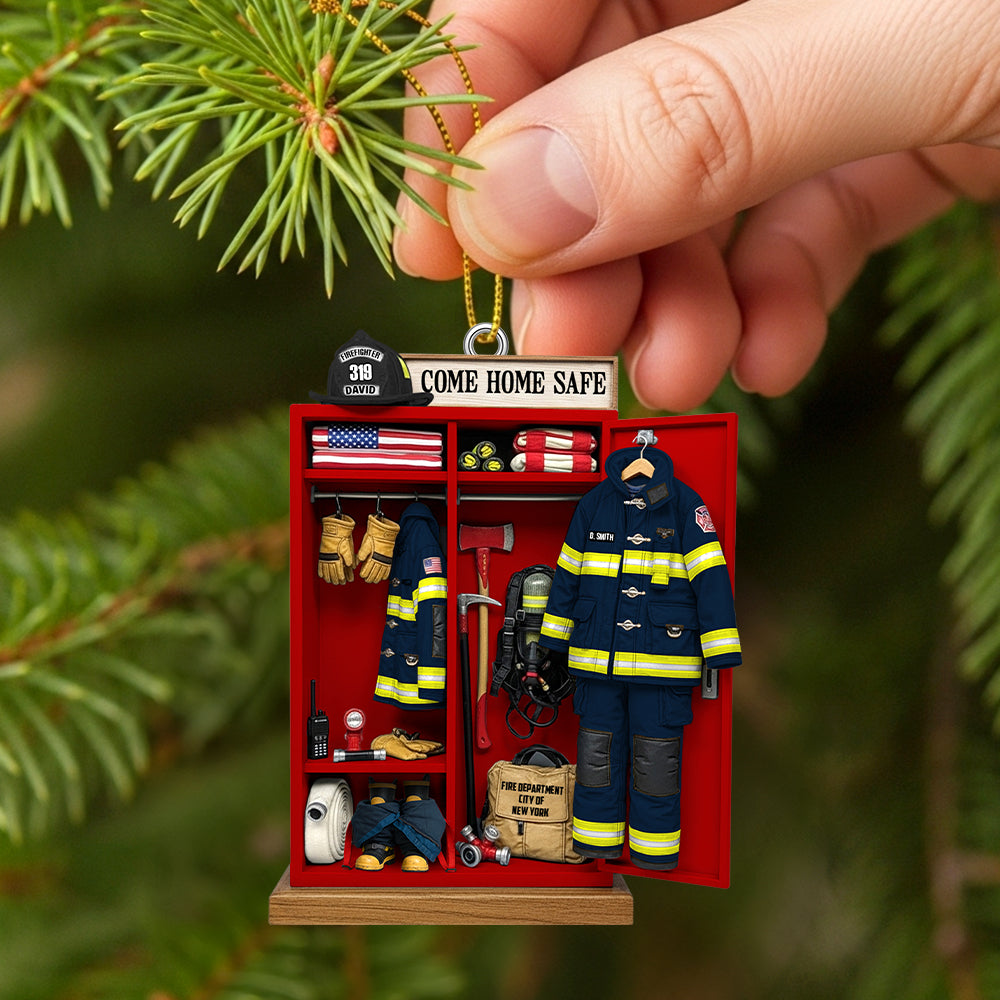 "Come Home Safe" - Personalized Firefighter Locker Acrylic Ornament - Perfect Gift for Firefighters, Family, and Friends Ornament PopCulturePrints