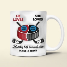 Load image into Gallery viewer, Custom Ice Hockey Couple Mugs - Unique Valentine’s Day Gifts for Hockey Lovers Coffee Mug PopCulturePrints
