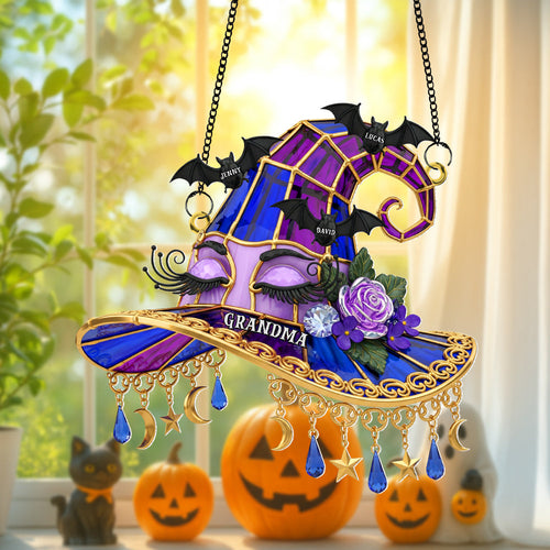 “A Magical Touch for Grandma” - Witch Hat Personalized Suncatcher Ornament Ornament PopCulturePrints