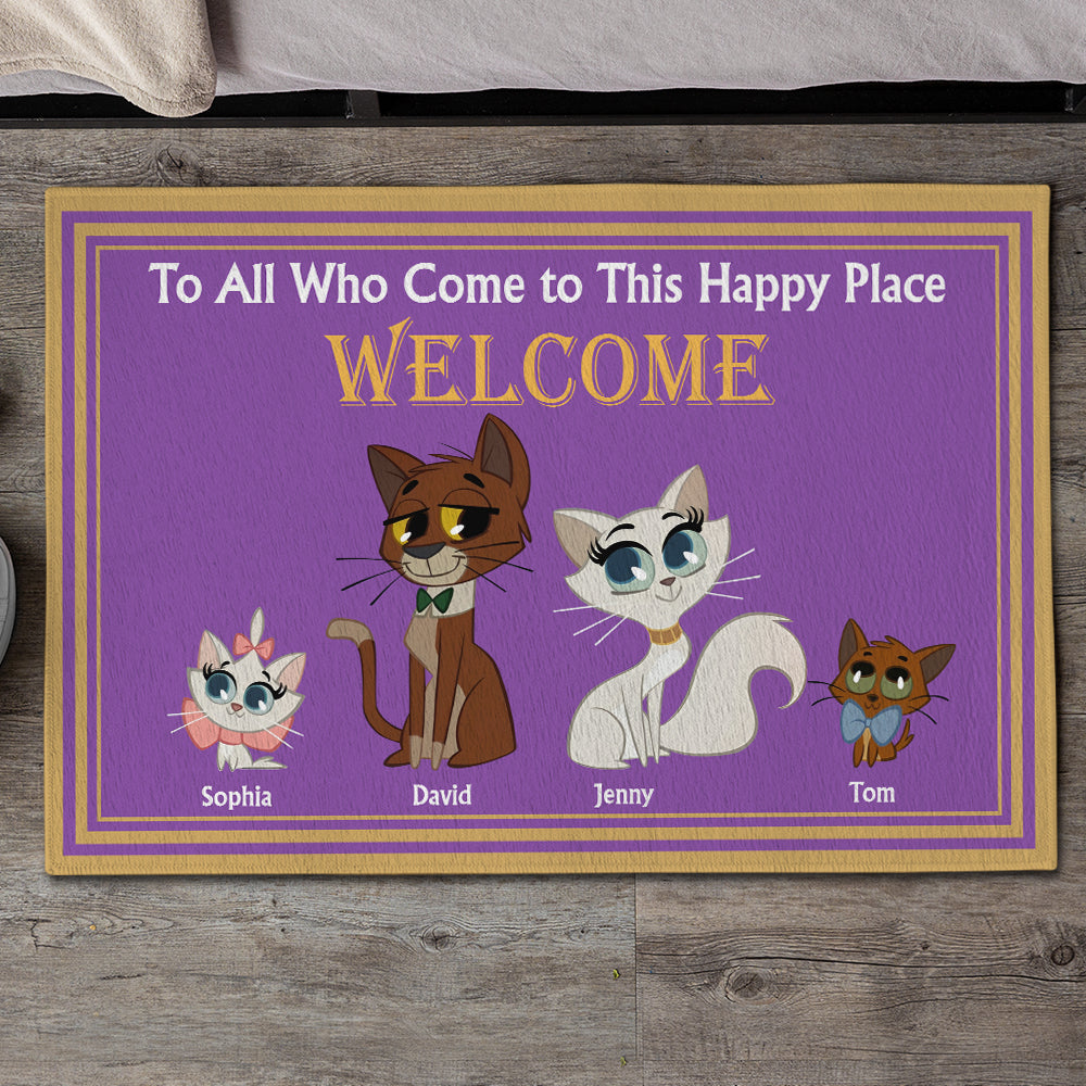 Personalized Family Cat Doormat - Welcome to Our Happy Place Doormat PopCulturePrints