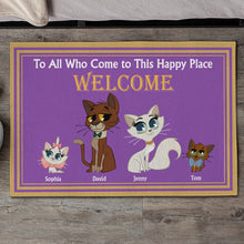 Load image into Gallery viewer, Personalized Family Cat Doormat - Welcome to Our Happy Place Doormat PopCulturePrints
