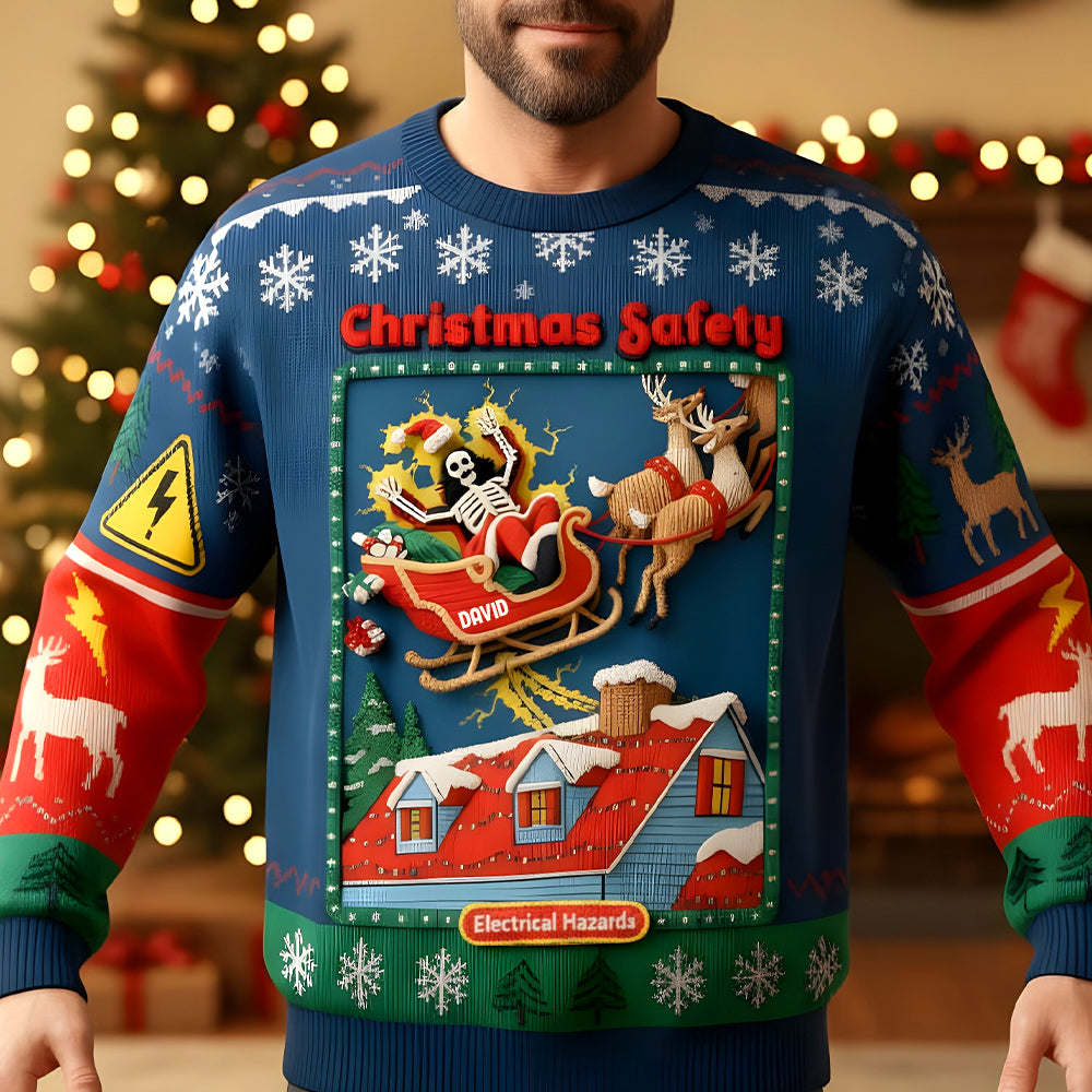 Unleash the Fun: Creepy Fun Santa Electric Shock Ugly Sweater - Personalized Christmas Gift AOP Products PopCulturePrints