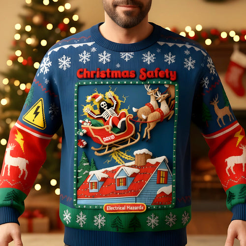 Unleash the Fun: Creepy Fun Santa Electric Shock Ugly Sweater - Personalized Christmas Gift AOP Products PopCulturePrints