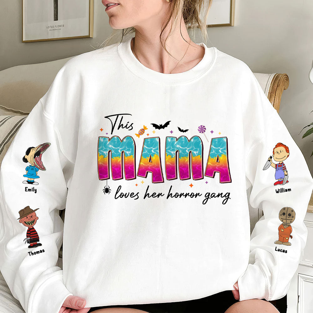 Personalized Halloween Horror Mom Sweatshirt - This Mama Loves Her Freaky Crew