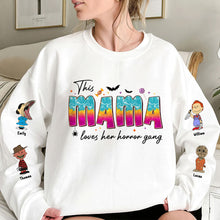 Load image into Gallery viewer, Personalized Halloween Horror Mom Sweatshirt - This Mama Loves Her Freaky Crew
