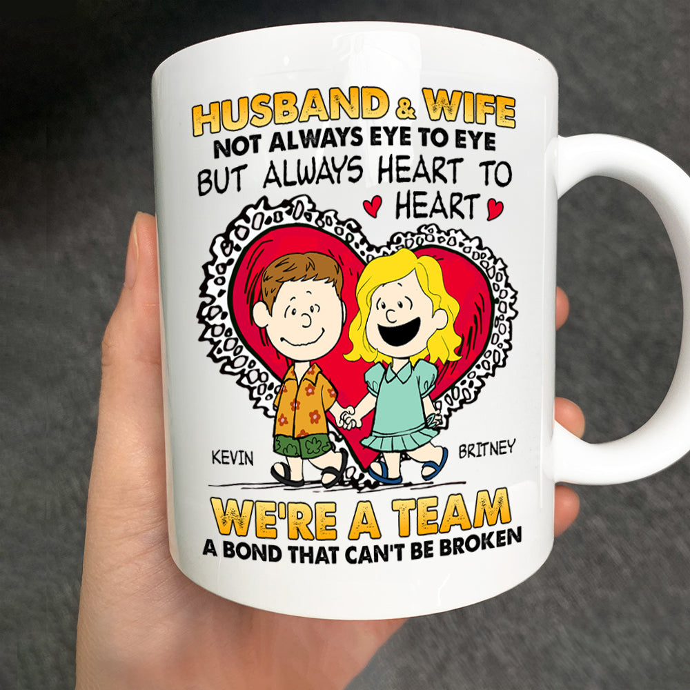 Personalized Cartoon Couple Coffee Mug - Heart to Heart Design