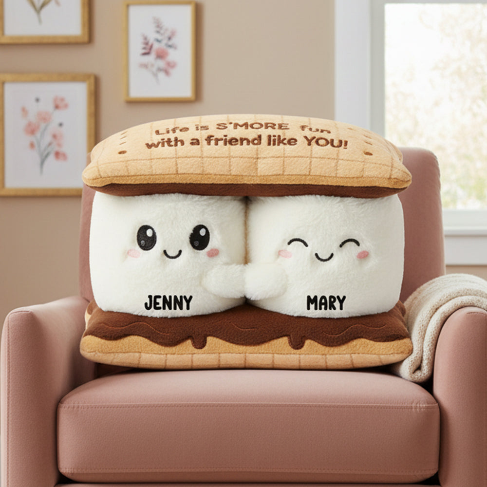 "Life is S'MORE fun with a friend like YOU!" - Personalized Marshmallow Besties Pillow - A Perfect Gift for Friends, Besties, and Any Special Occasion Pillow PopCulturePrints