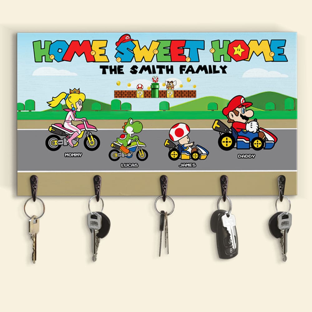 Personalized Family Key Holder with Custom Gaming Theme Wood Sign PopCulturePrints