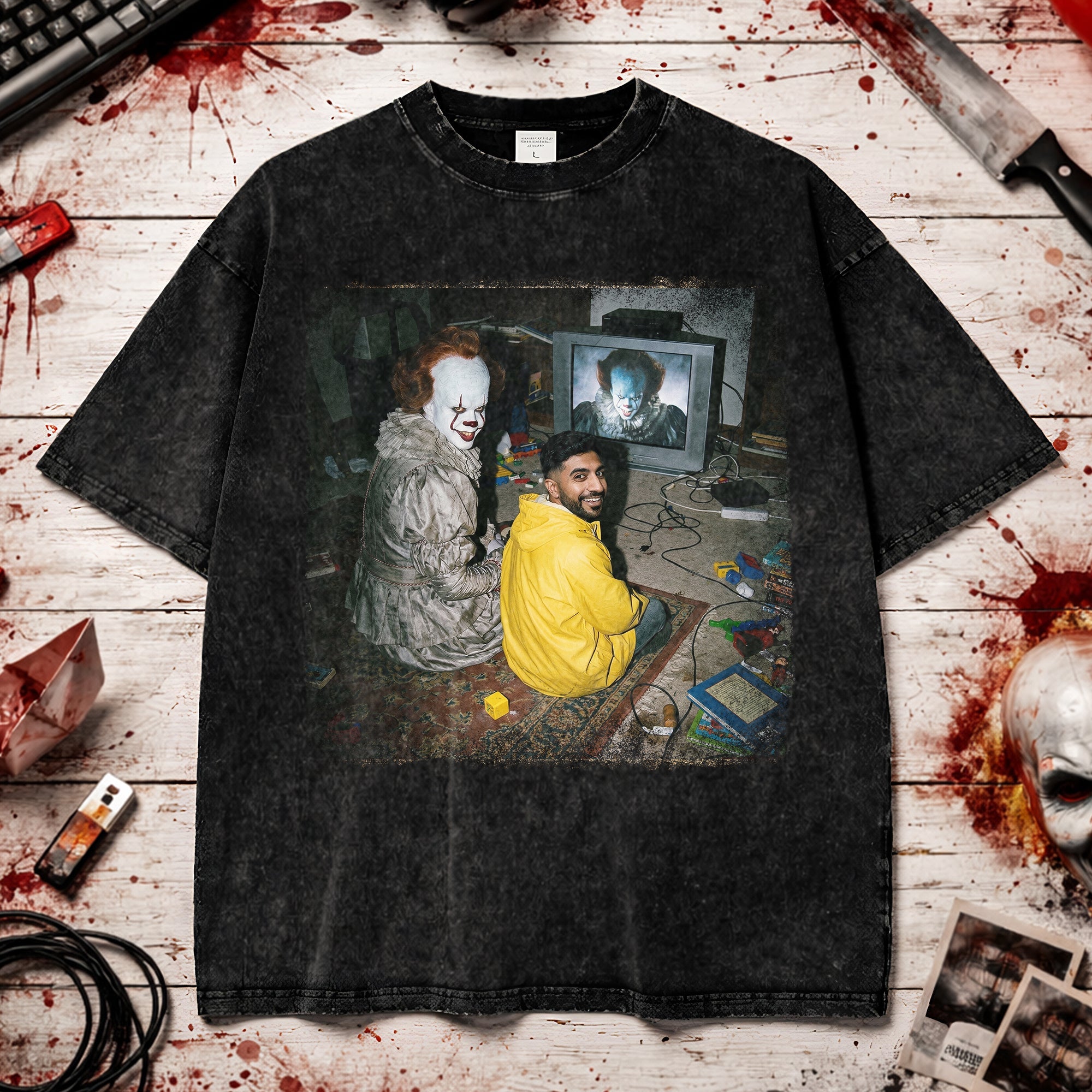 Embrace the Spook: Fun and Scary Washed T-Shirt - Custom Photo Gift for Horror Lovers Shirts PopCulturePrints
