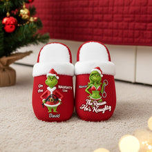 Load image into Gallery viewer, “On the Naughty List” - Personalized Christmas Gifts for Couples Home Slippers - Unique Custom Gift for Him and Her Shoes PopCulturePrints
