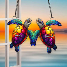 Load image into Gallery viewer, “Together in Harmony” - Ocean Soulmates Turtle Suncatcher Ornament - Personalized Custom Gift for Couples, Friends, and Loved Ones Ornament PopCulturePrints
