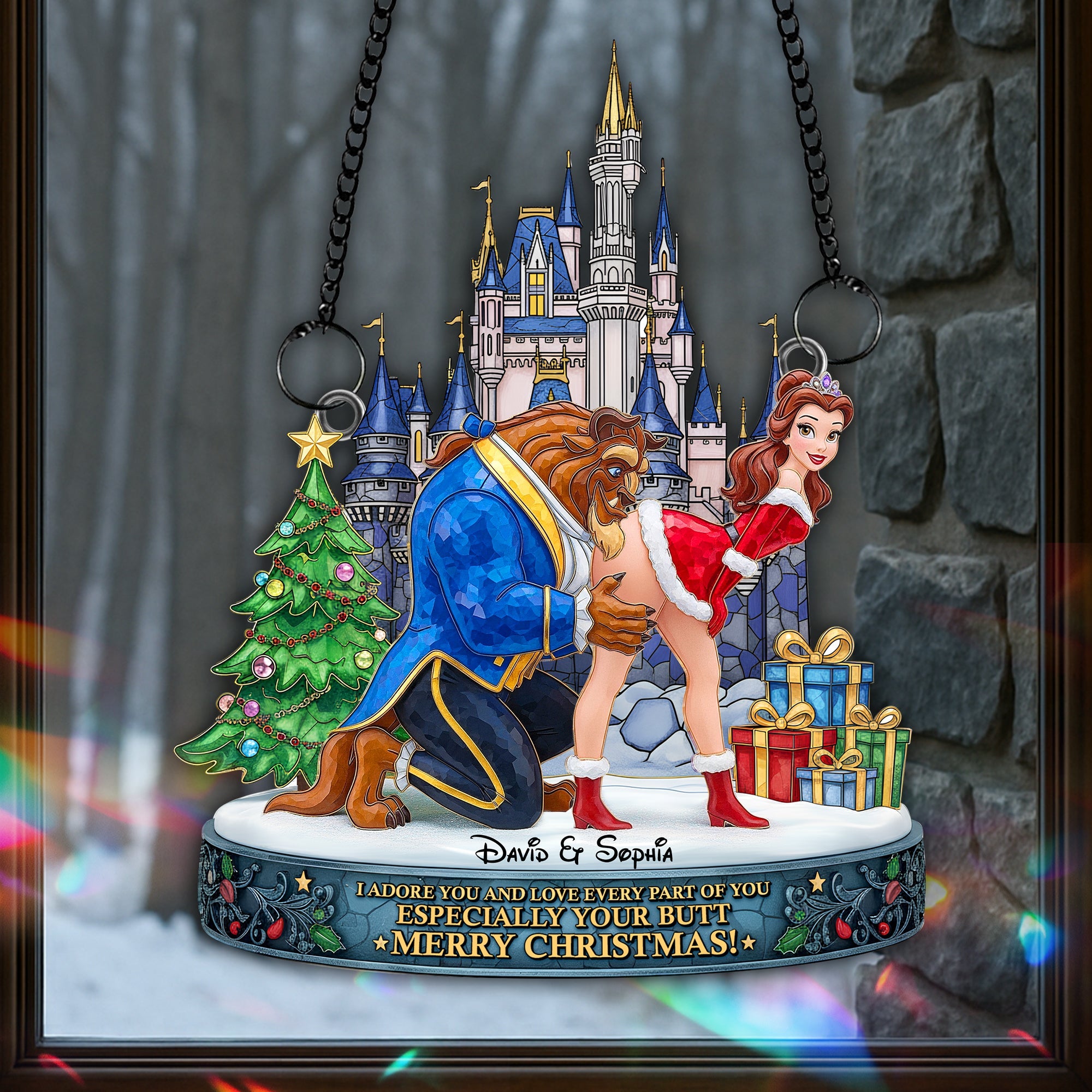 Adore You & Love Every Part - Cheeky Kiss Couple Suncatcher - Personalized Christmas Gift for Couples Ornament PopCulturePrints