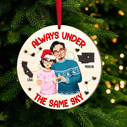Personalized Couples Christmas Ornament - Always Under the Same Sky | Valentine's Day Gifts Ornament PopCulturePrints