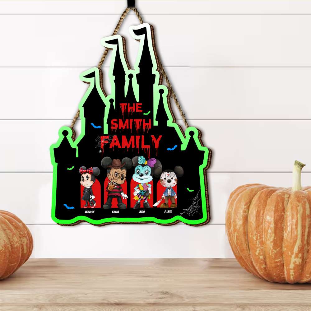 Personalized Halloween Family Wood Sign - Custom Cartoon Character Design