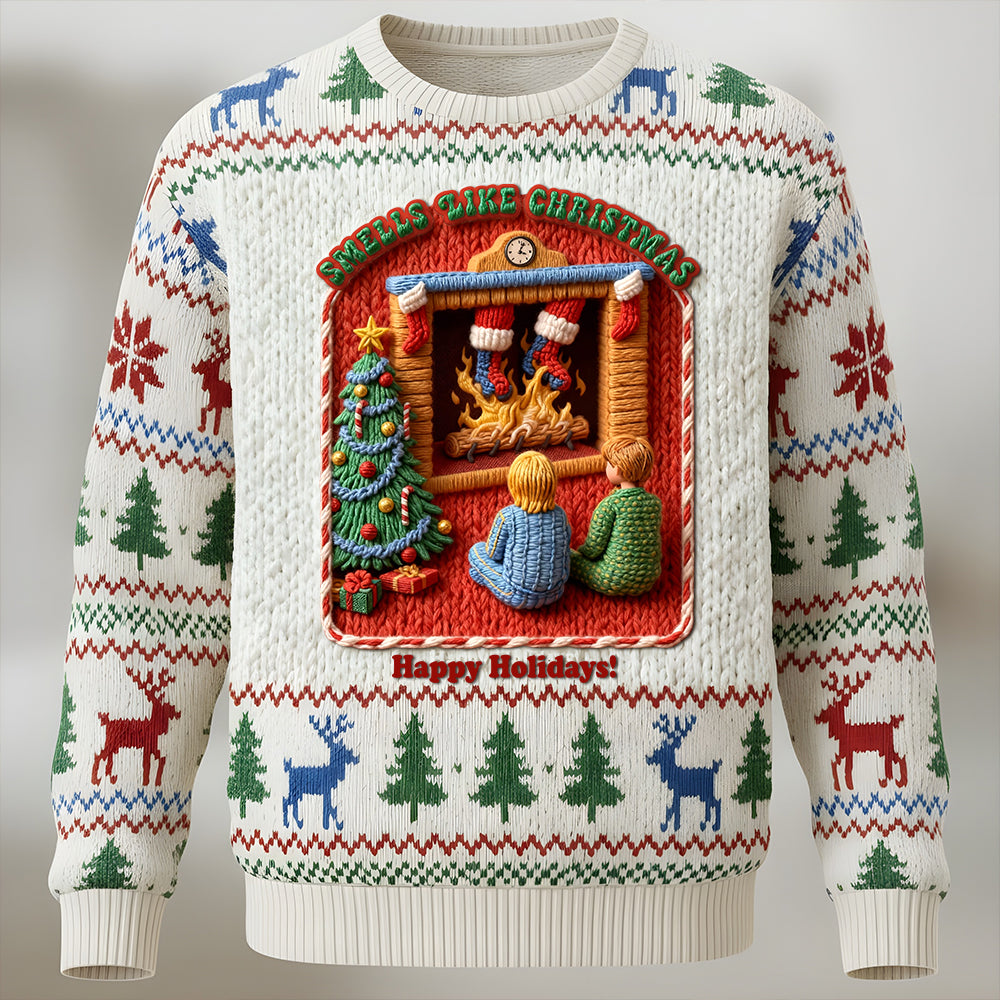 "Smells Like Christmas!" - Creepy Fun Waiting Santa In Chimney Ugly Sweater - Personalized Gifts for Family and Friends AOP Products PopCulturePrints