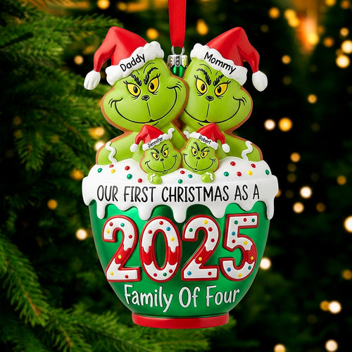 Our First Christmas as a Family of Four - Playful Grinch Ornament Ornament PopCulturePrints