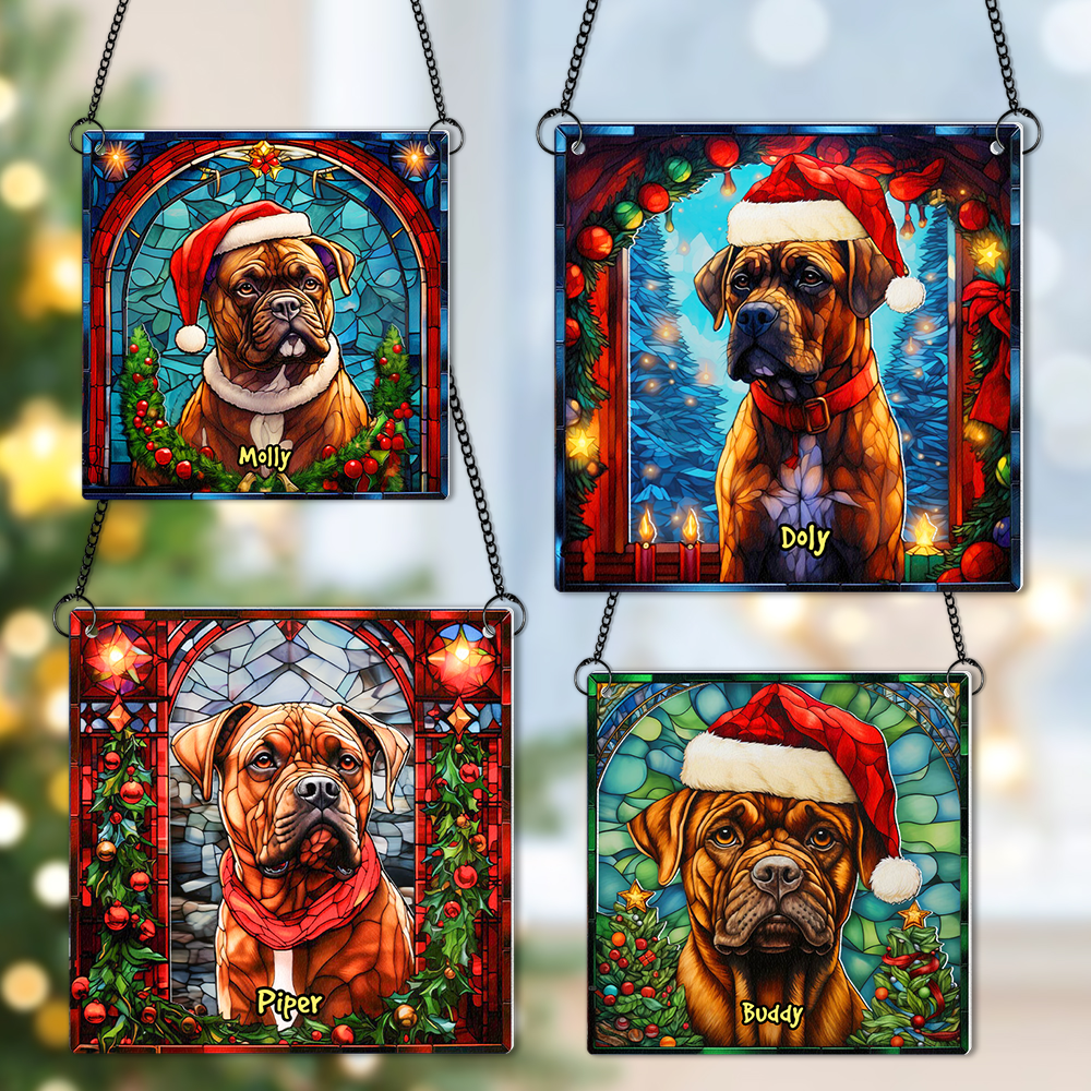 Custom Christmas Boxer Dog Lover Suncatcher Ornament