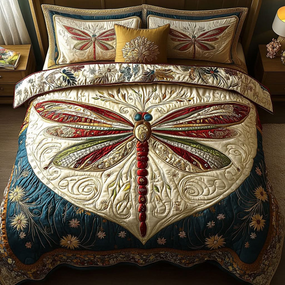 Ethereal Dragonfly Quilt Bed Set - Personalized Gift for Nature Lovers Blanket PopCulturePrints