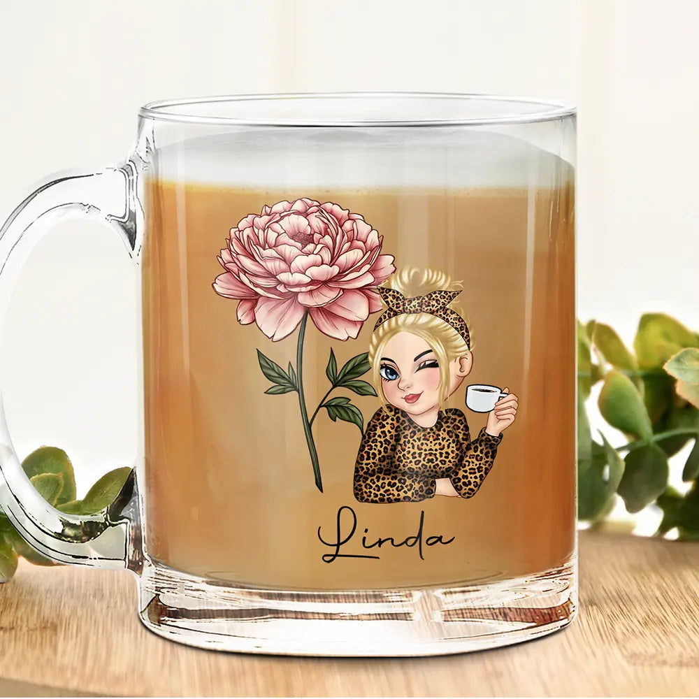 Bloom Where You're Planted - Personalized Women's Glass Mug with Birth Month Flowers Glass Mug PopCulturePrints