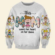 Load image into Gallery viewer, This Mom Wears Her Heart On Her Sleeve - Personalized Gift for Mom and Grandma AOP Products PopCulturePrints

